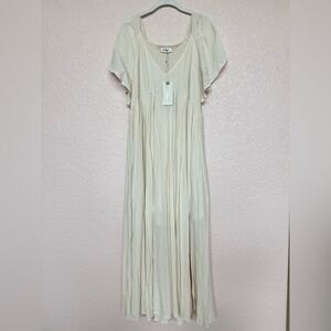 PinkBlush In Loom Cream V-Neck Flutter Sleeve Maternity Midi Dress